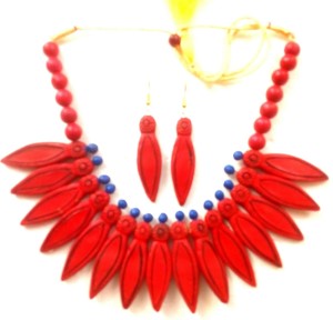 Red Bankura Panchmura Terracotta Craft Necklace Jewellery Set