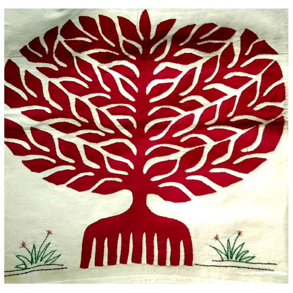 Red Banyan Tree Pipli Appliquie Cushion Cover Single Piece (16