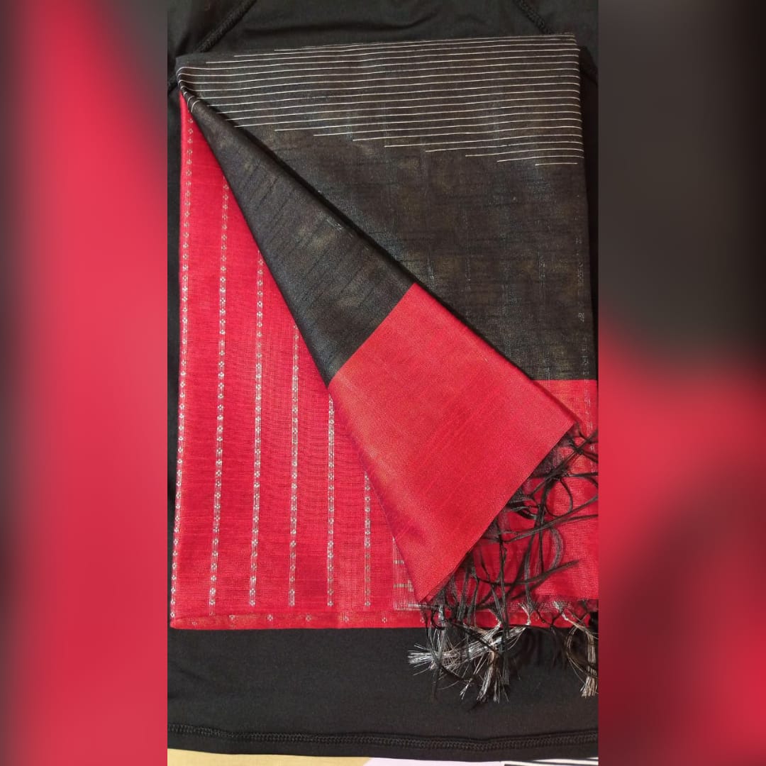 Red & Black Champa Silk Saree