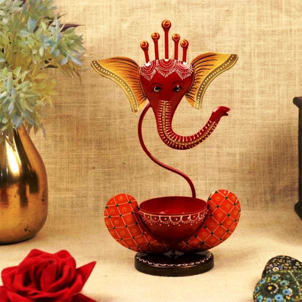 Red Iron Painted Ganesha Tea Light