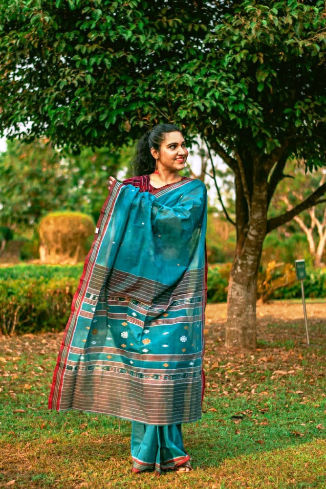 Sea Green & Maroon Designer Kotpad Saree - 0