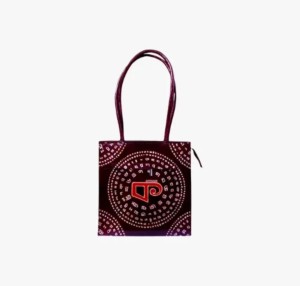 Shantiniketan Genuine Leather Handcarfted Bengali Letter Motif Maroon Shopping Bag For Woman( Bornomala)