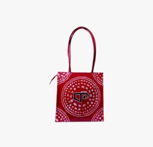 Shantiniketan Genuine Leather Handcarfted Bengali Letter Motif Red Shopping Bag For Woman( Bornomala)