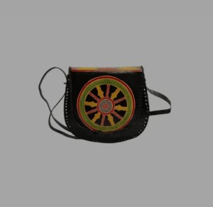 Shantiniketan Genuine Leather Handcarfted Traditional Chakra Ladies Black Sling Bag