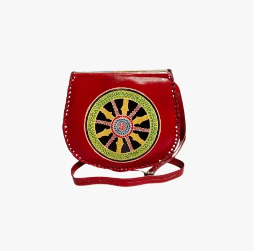 Shantiniketan Genuine Leather Handcarfted Traditional Chakra Ladies Red Sling Bag