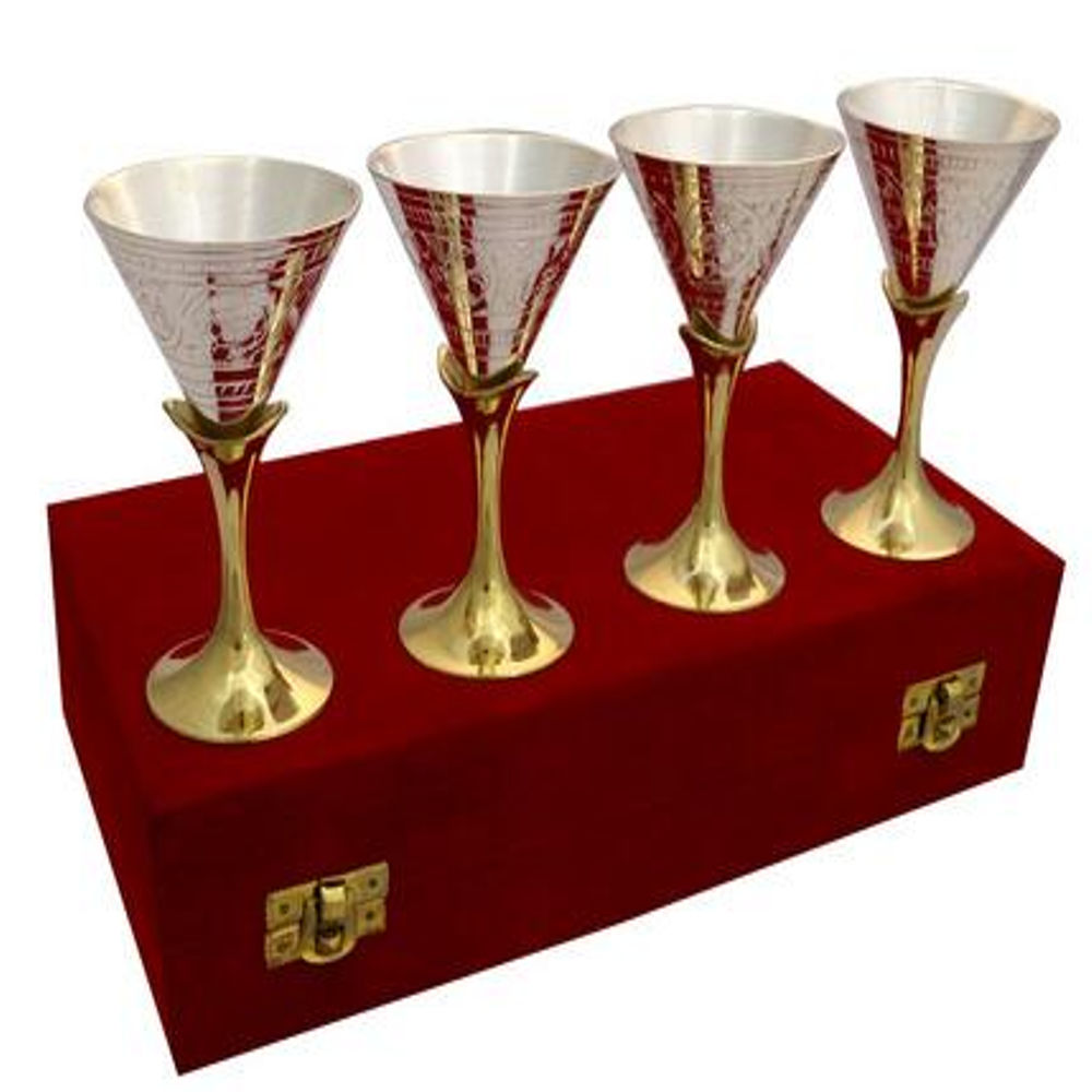 Silver Finish Set Of 4 Wine Glass