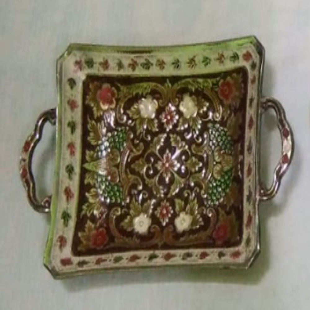 Square Tray Meena Work Marron Colour(6.5 Inch)