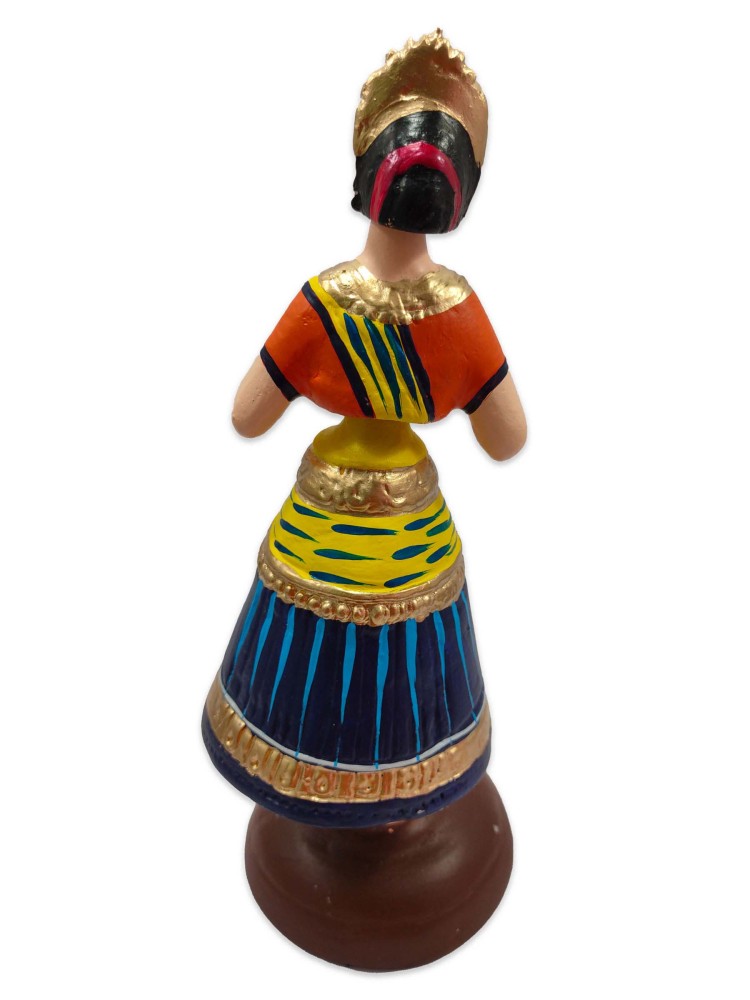 Tanjavur Dancing Doll : 11 Inch, Dark Blue-Yellow-Orange - 1