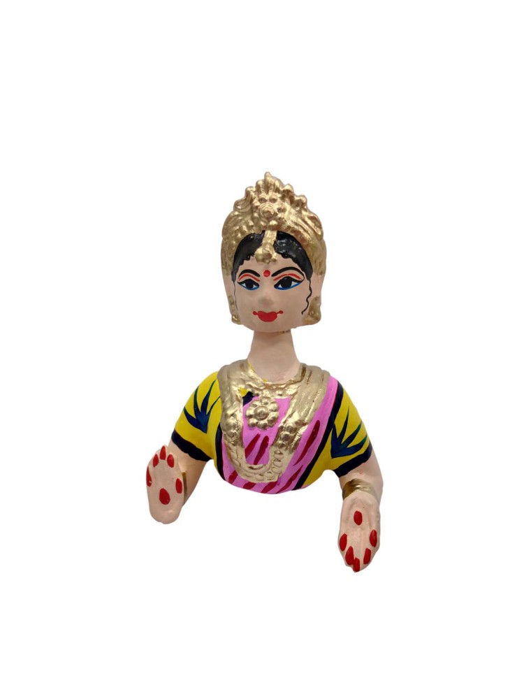 Tanjavur Dancing Doll : 11 Inch, Light Green-Pink-Yellow - 2