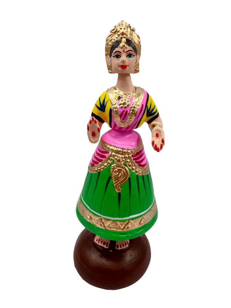 Tanjavur Dancing Doll : 11 Inch, Light Green-Pink-Yellow