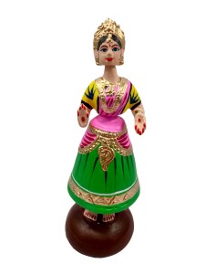 Tanjavur Dancing Doll : 11 Inch, Light Green-Pink-Yellow