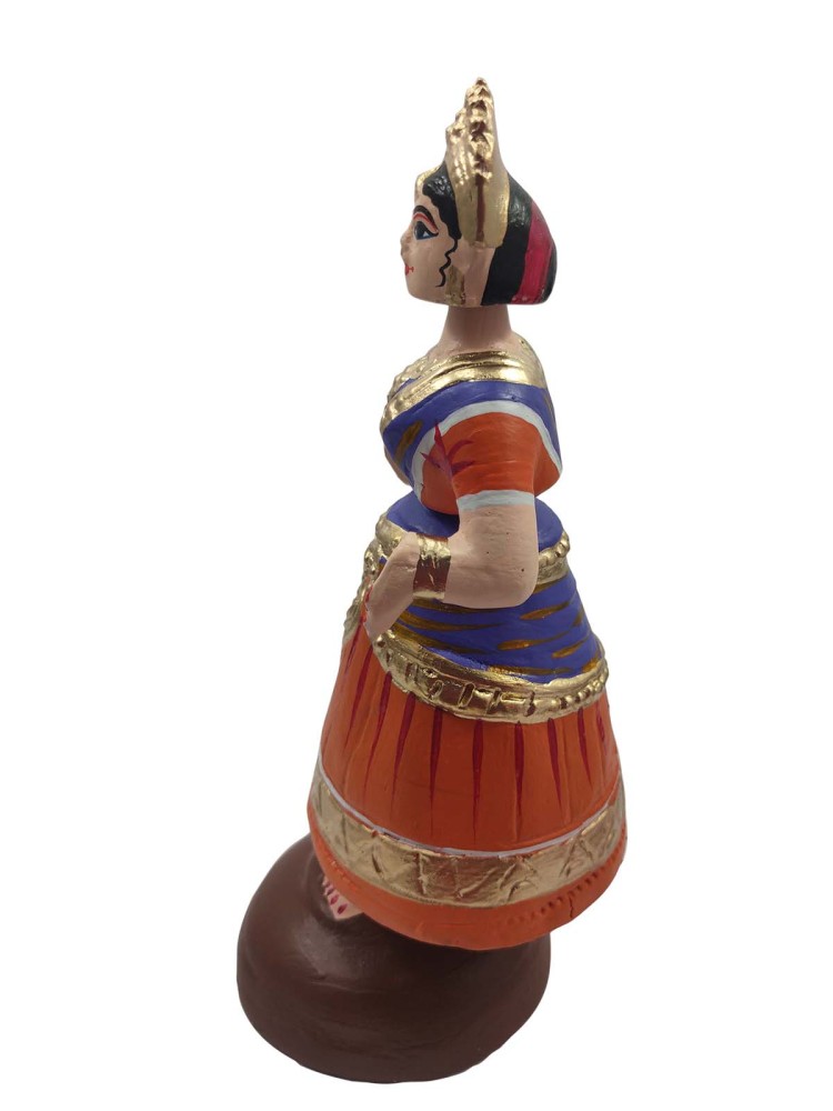 Tanjavur Dancing Doll : 11 Inch, Orange-Purple-Orange - 0