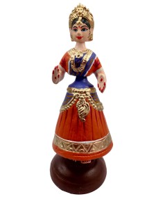 Tanjavur Dancing Doll : 11 Inch, Orange-Purple-Orange