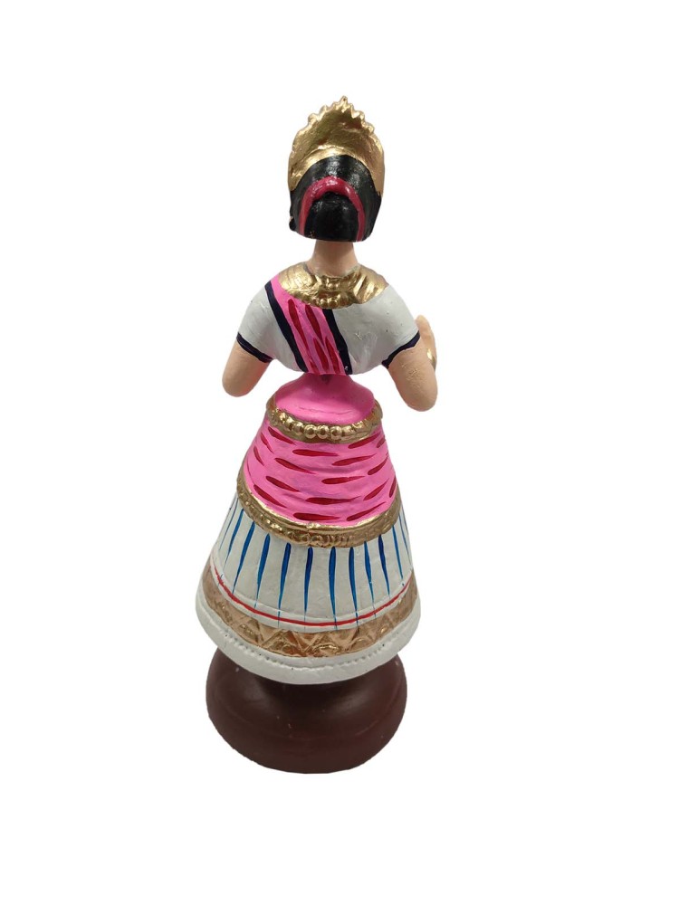 Tanjavur Dancing Doll : 11 Inch, White-Pink-White - 1