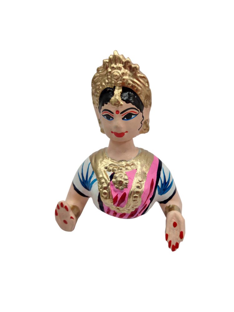 Tanjavur Dancing Doll : 11 Inch, White-Pink-White - 3