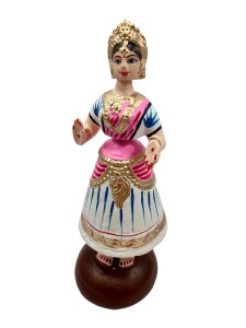 Tanjavur Dancing Doll : 11 Inch, White-Pink-White