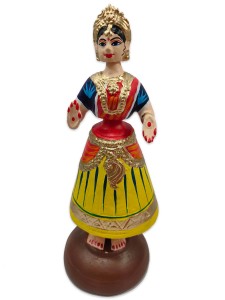 Tanjavur Dancing Doll : 11 Inch, Yellow-Orange-Dark Blue