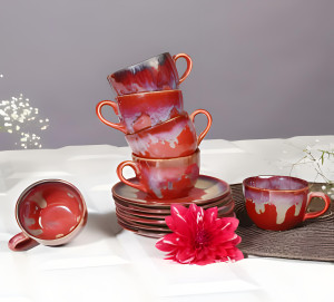 Tea Cups And Saucers Red