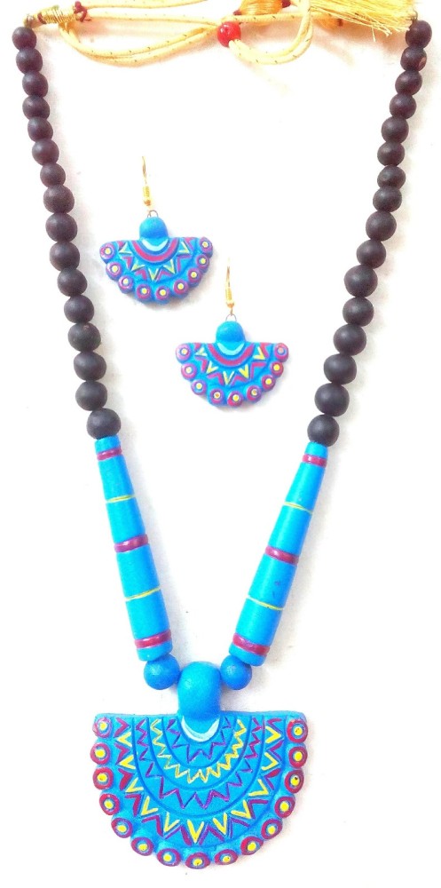 Multi-color Bankura Panchmura Terracotta Craft Necklace Jewellery Set