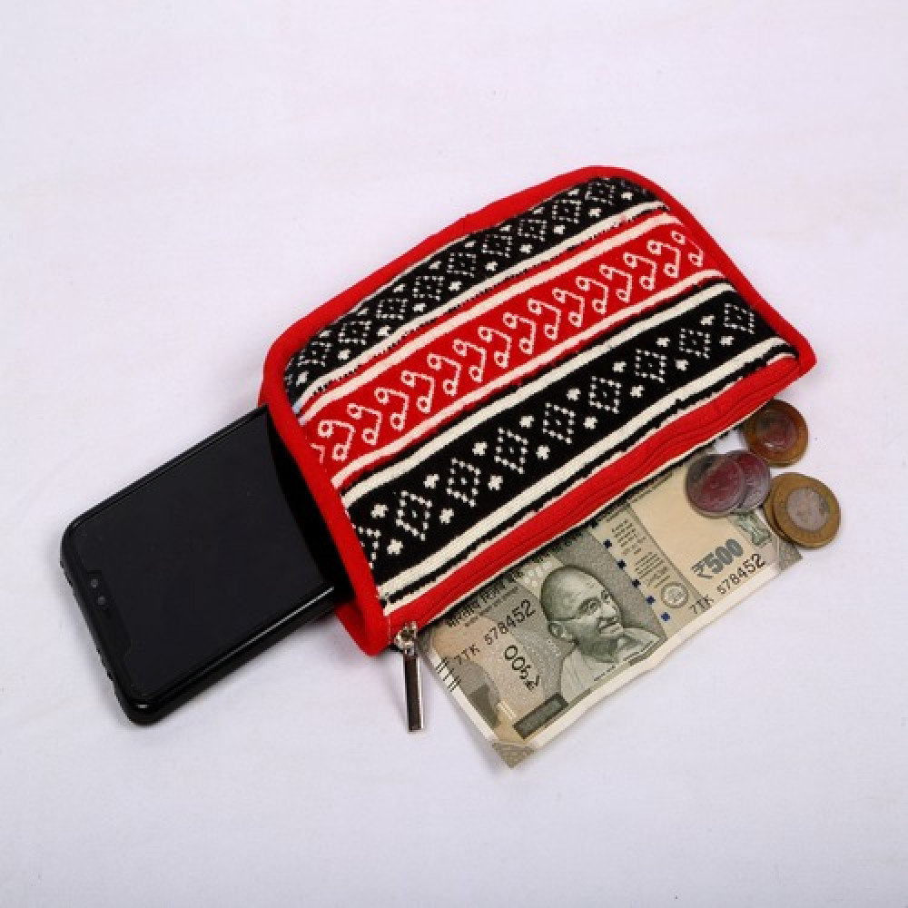 Toda Embroidered Two In One Pouch - Black and Red Pattern