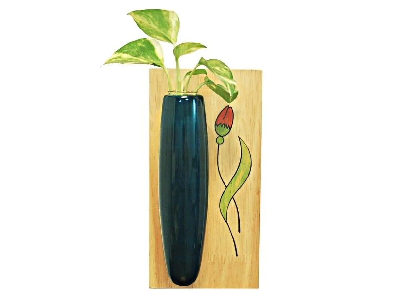 Wooden Home Decor Mini Wall Hanging Planter (Blue)
